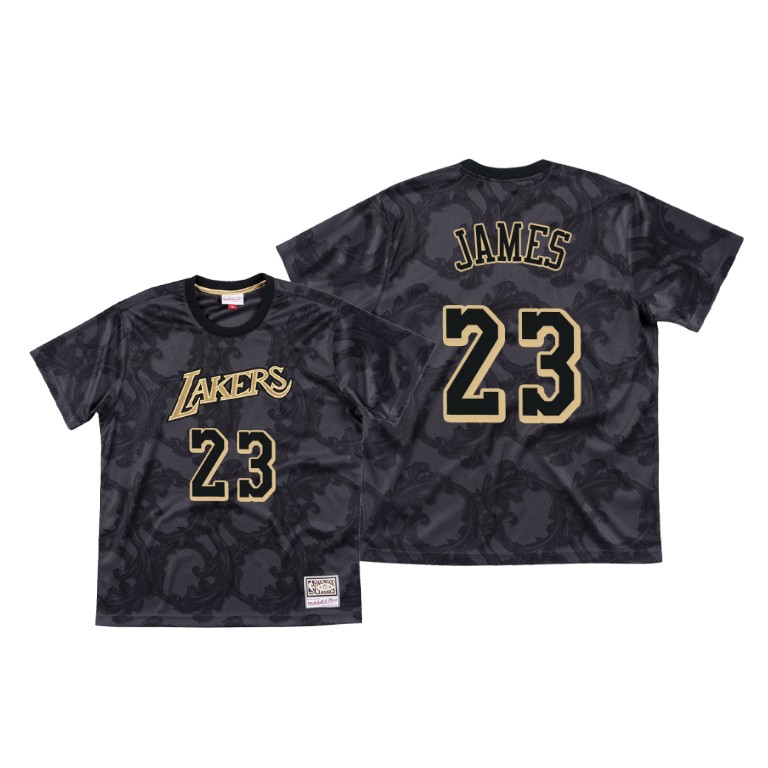 Men's Los Angeles Lakers LeBron James #23 NBA Toile Hardwood Classics Black Basketball T-Shirt OVC1183QS